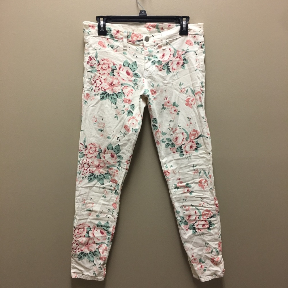 White Floral Francesca's Skinny Jeans, Worn Once